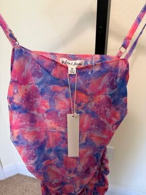 For love and lemons 🌹Floral Pink & Purple Ruched Slip Dress